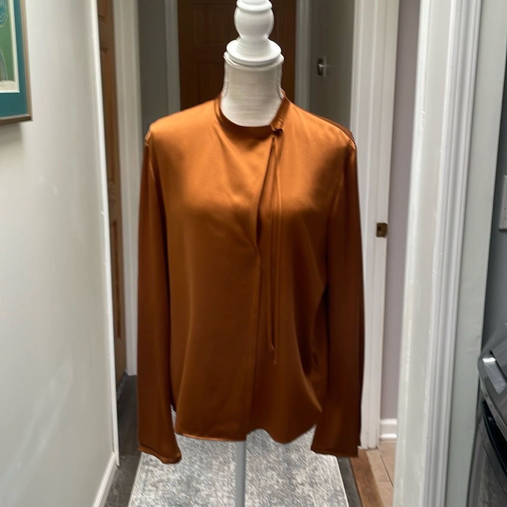 Vince tie-neck silk satin blouse in copper (no tag)
